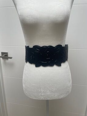 Women's Leather Wide Waist Belt - Black